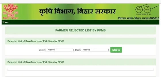 PM Kisan Reject List