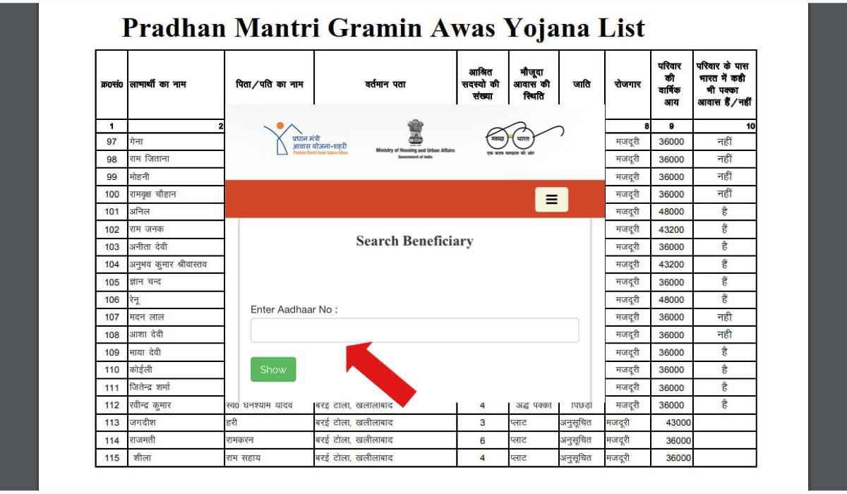 PM Awas Status Check With Aadhar