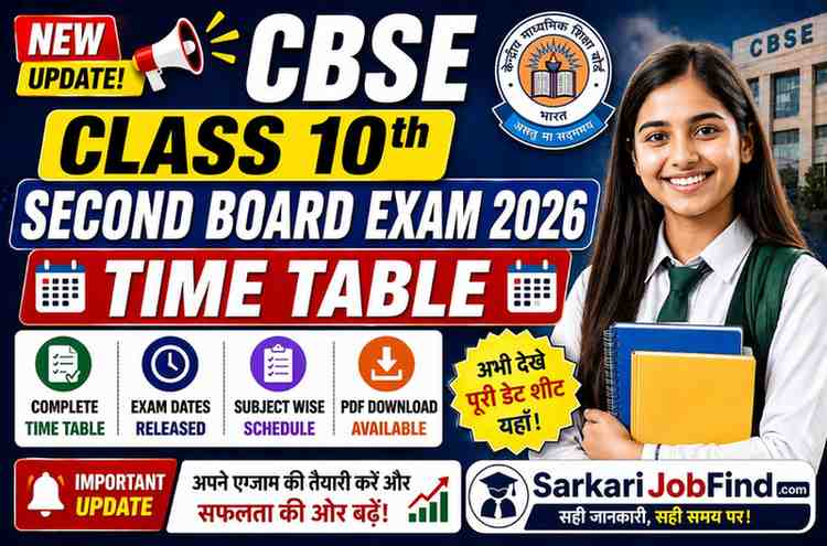 CBSE Class 10th Second Board Exam 2026 Time Table