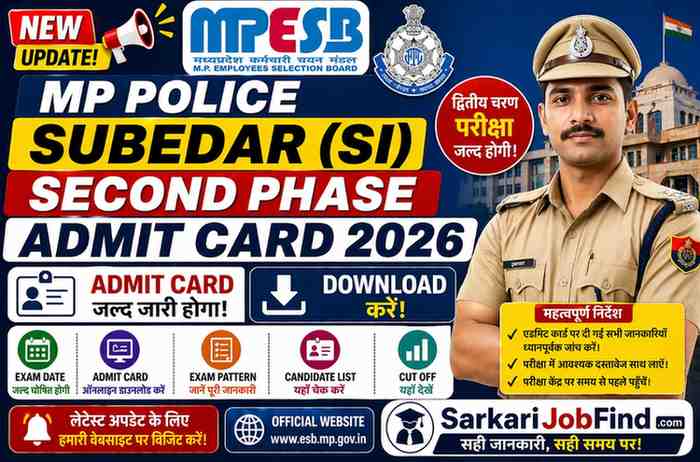 MPESB MP Police Subedar SI Second Phase Admit Card 2026