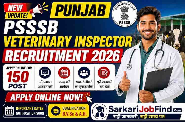 Punjab PSSSB Veterinary Inspector Recruitment 2026 Apply Online for 150 Post